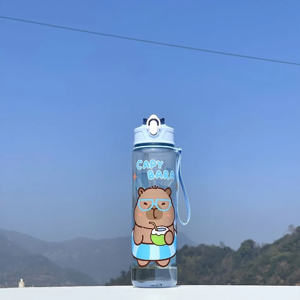 

800ml Capybara Water Bottles Cute Cartoon Transparent Plastic Cup Straw Cup Large Capacity Capybara Drinking Bottle Summer