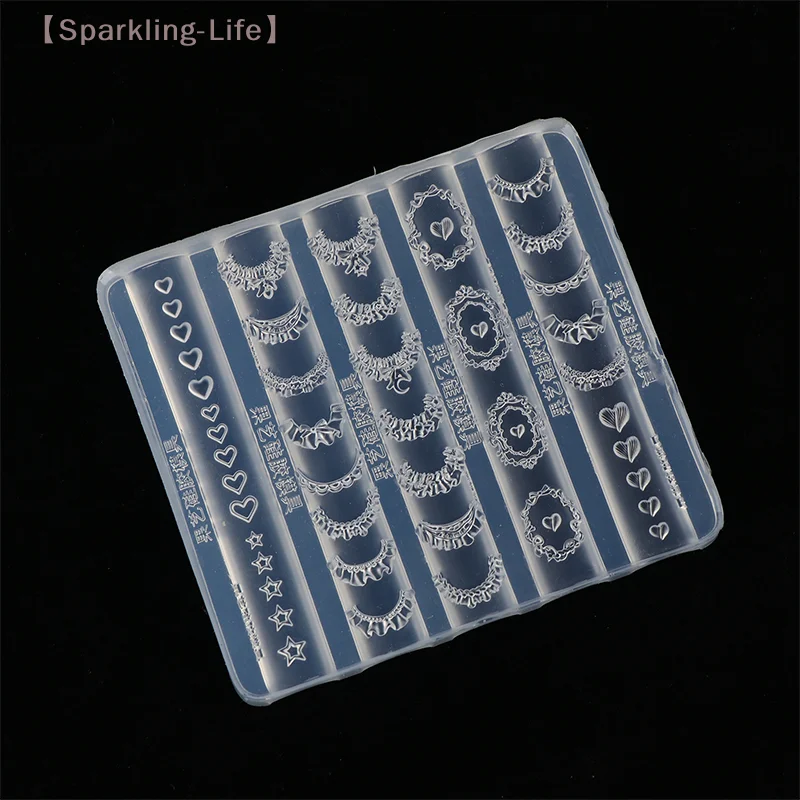 3D Lace Trim Nail Art Silicone Mold French Skirt Star Heart Pattern Stencils Templates Diy Carving Tools Manicure Accessories