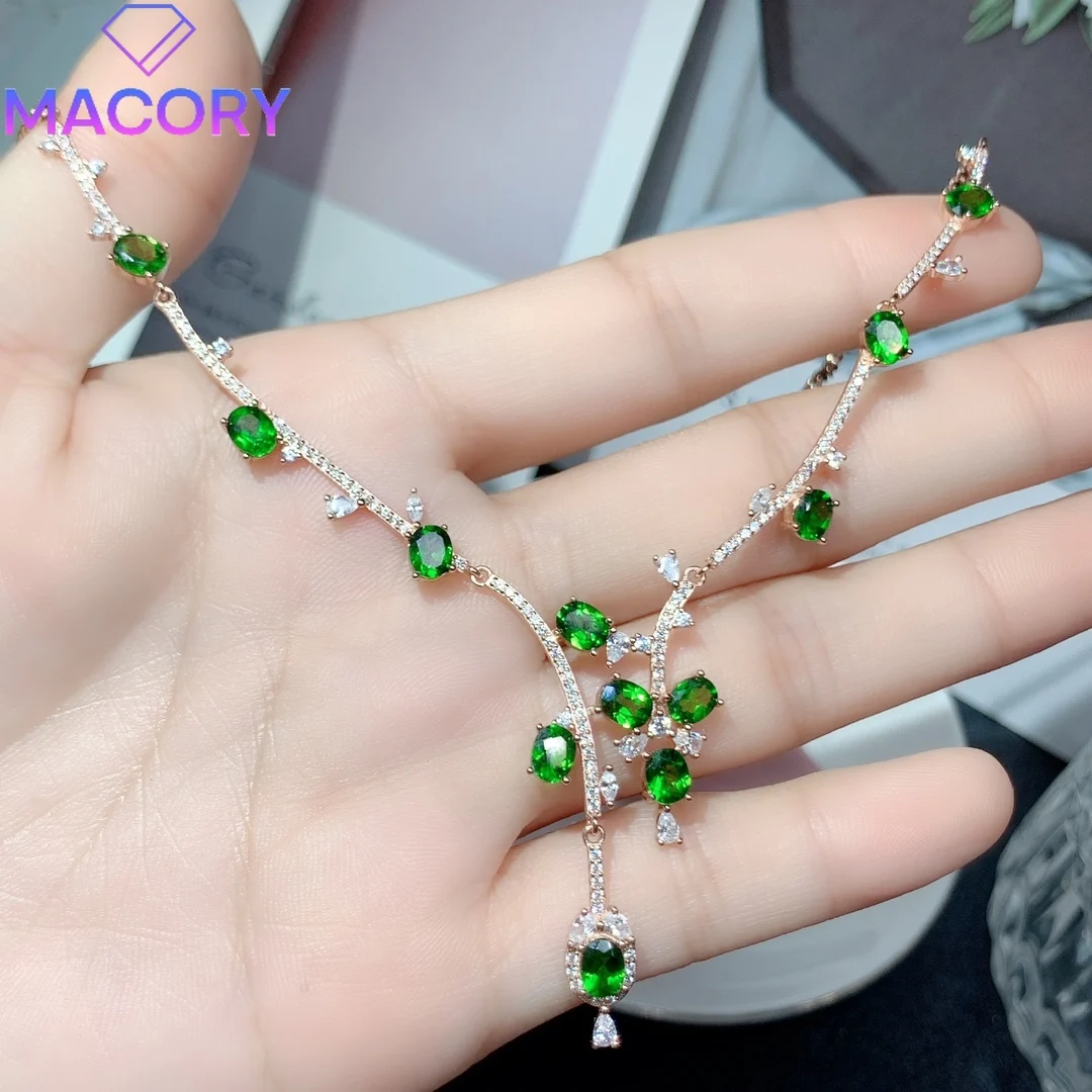 

Natural diopside pendant necklace silver 925 jewelry free shipping sterling silver certification original pure chain female