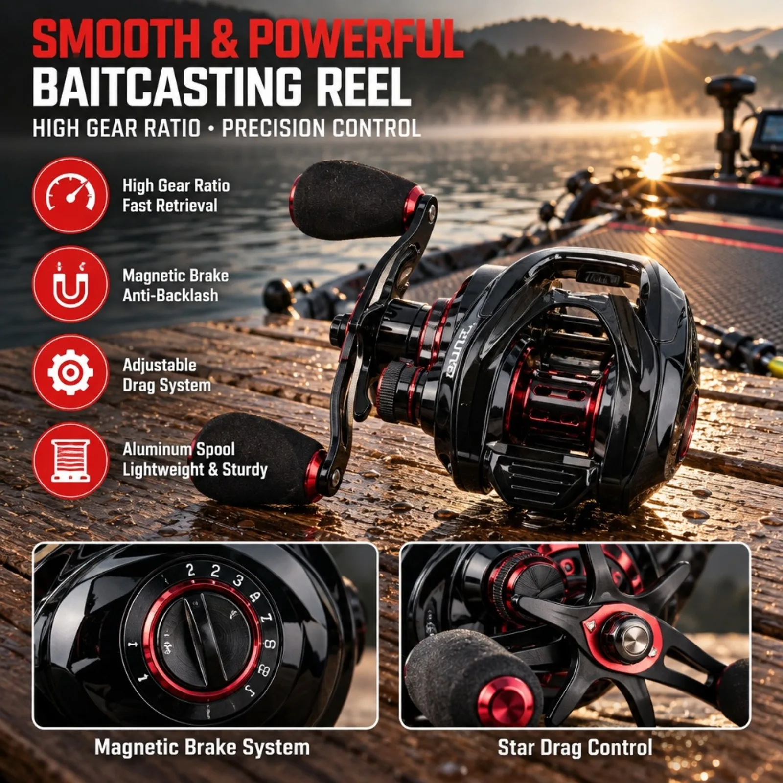 Goture Fishing Baitcaster Combo,4-Piece Carbon Casting Rod High Speed Baitcasting Reel,Lures Line Hooks Carry Bag Full Tackle