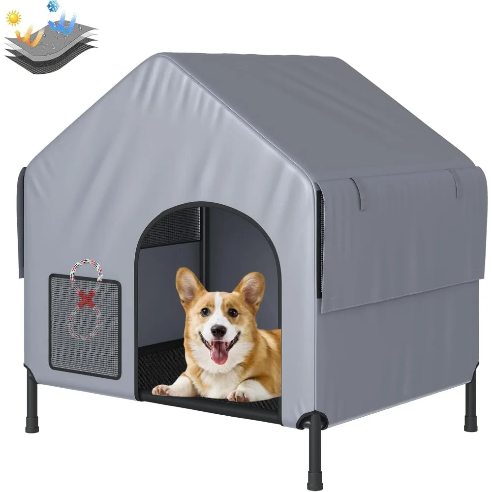 

Warm Large Elevated Dog House Outdoor Indoor, Pet Shelter Tent for Small Medium Dogs, Outside Sun Rain Canopy Tent Pet House for