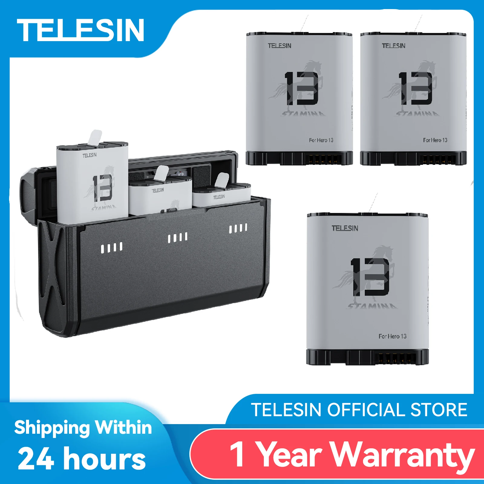 GoPro Hero 13 용 TELESIN Endurance 1950 mAh 배터리 Gopro 13 용 저온 배터리 3 슬롯 TF 카드 보관 충전기 박스