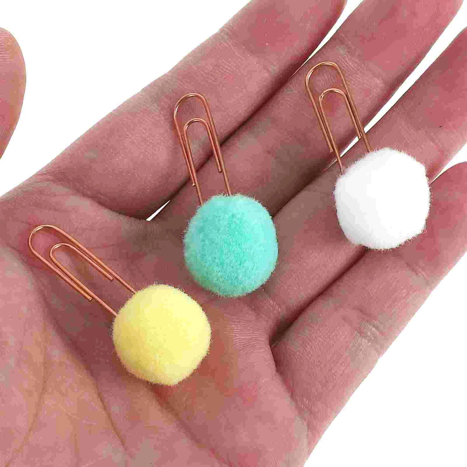 50 PCS Pompom Paper Clip Jumbo Clips Colored Big Paperclips with Pompoms Creative Bookmark Metal