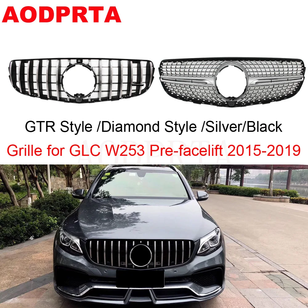 

W253 Grill Diamond / GTR Style Front Bumper Grille Mesh Hood for Mercedes GLC Class X253 2015-2019 GLC300 GLC220 GLC400 AMG Styl