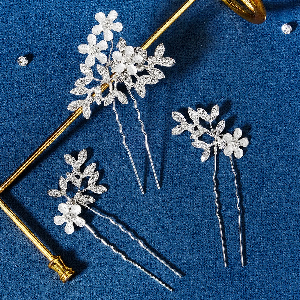 

3pcs Rhinestone Hairpins Wedding Accessories for Brides Lightweight Floral Bobby Pins Alloy Material Hairstyles Retro Bridal