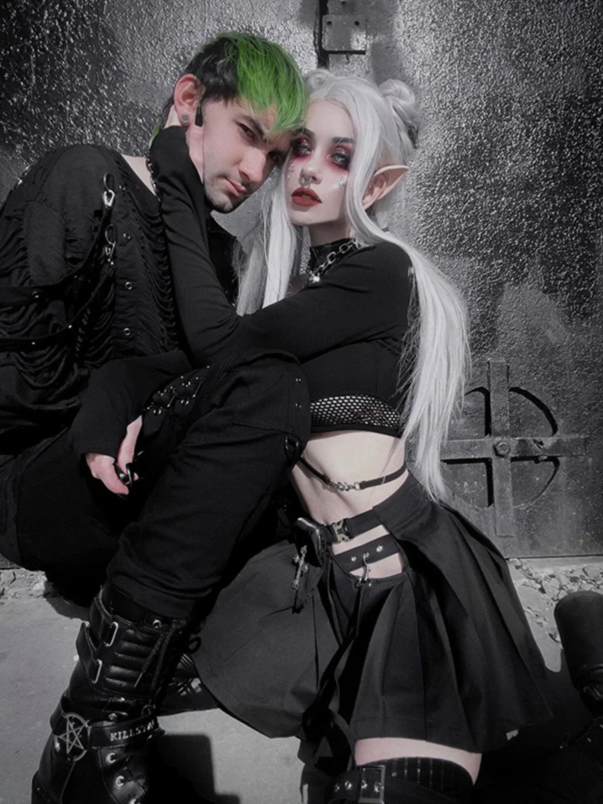 Czarny kostium promocyjny w stylu Aby asymetryczny gorąca dziewczyna najlepszych kobiecych ubrania typu Cosplay do ról Saibo Punk gothwomens