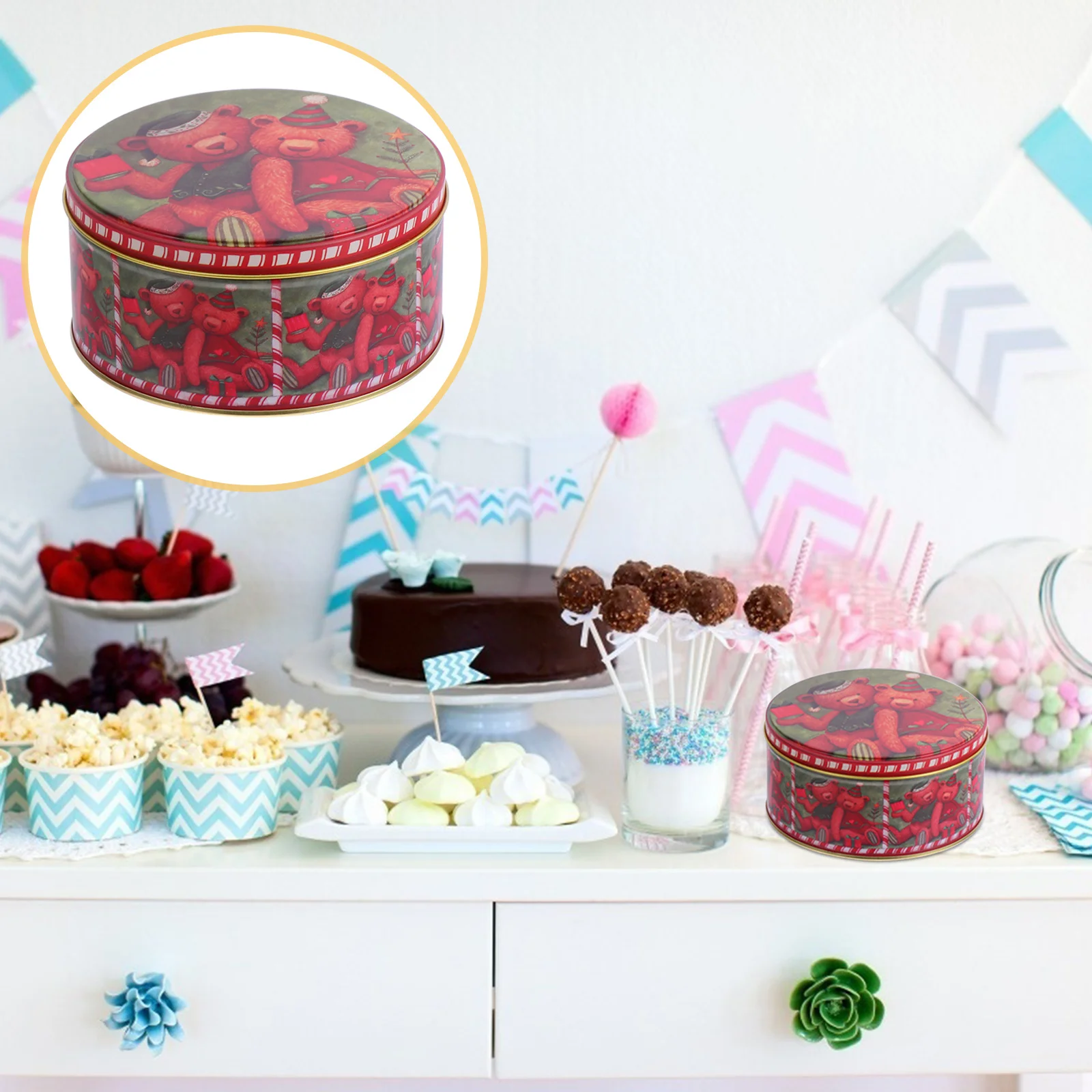 2Pcs Iron Cookie Storage Box Multi Purpose Organizer for Sweets Treats Handicrafts Easy to Carry Party Decorations