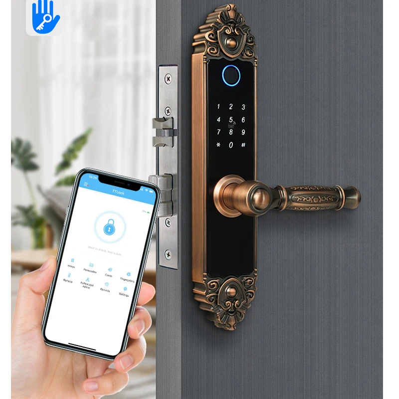 TIAGO T6 Bluetooth TT LOCK Fingerprint Magnetic Card Password Key Remote Unlock Temporary Password Home Smart Door Lock