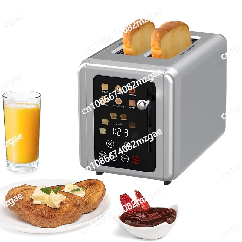 Touch Screen Smart Toaster Machine with Pop-up Function Digital Timer Stainless Steel LCD Display 2 Slice Bread Toaster