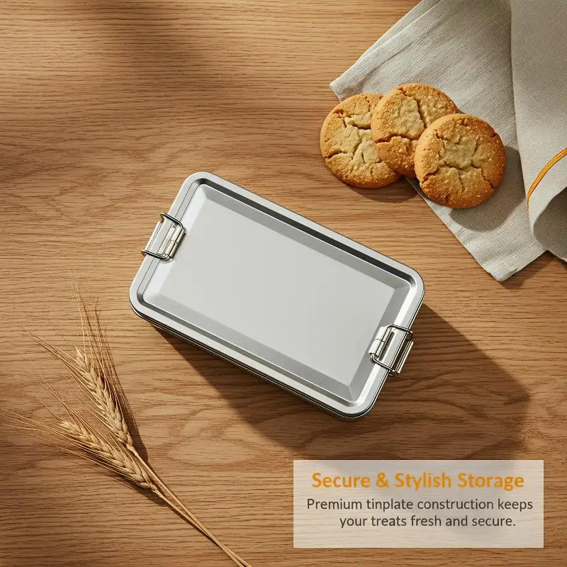 Vintage Rectangular Iron Storage Box Heavy Duty With Sealing Lid for Candy Cake Cookies Holiday Gift Packaging