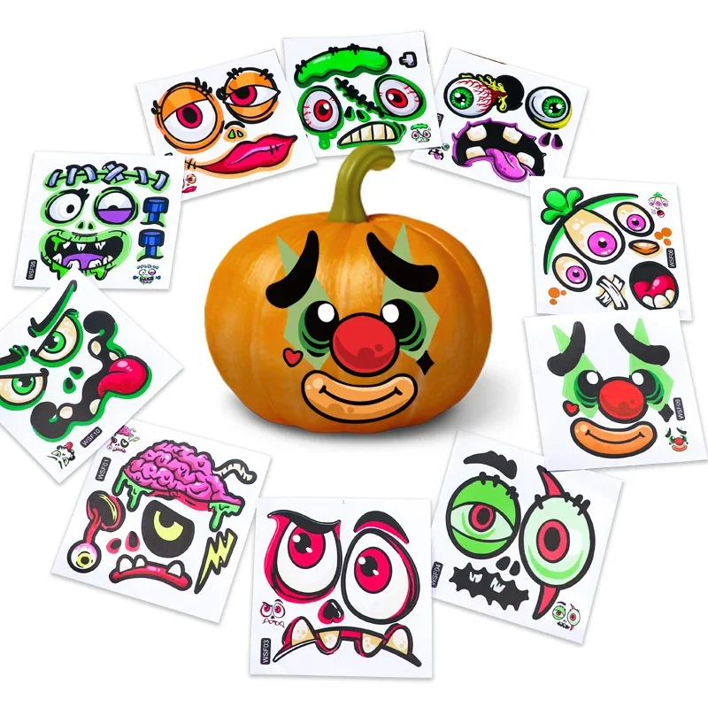 Halloween Pumpkin Decoration Stickers DIY Funny Expressions Self-adhesive Stickers Halloween Mischievous Party Gifts Stickers