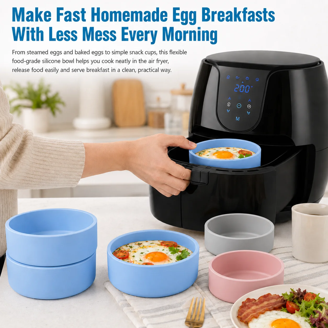 1/2/3pcs Reusable Silicone Air Fryer Egg Steaming Mold, Universal for Microwave and Oven Non Stick Easy To Clean Kitchen Tool