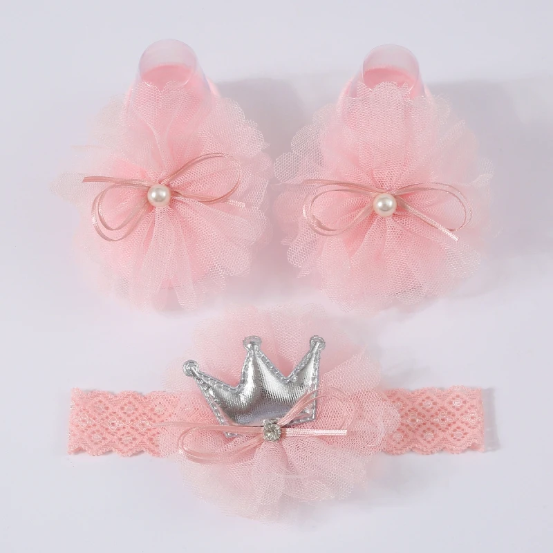 Sweet Baby Girl Princess Socks Headbands Set Lace Bowknot Newborn Elasitc Hair Bands Short Sock Infant Hair Accessories