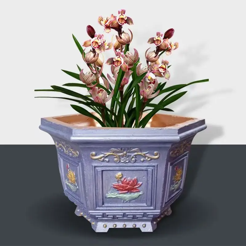 DIY Hexagonal Peony Concrete Flower Pot Mold 30cm PP Plastic Bottom Grouting Planter Mould for Garden