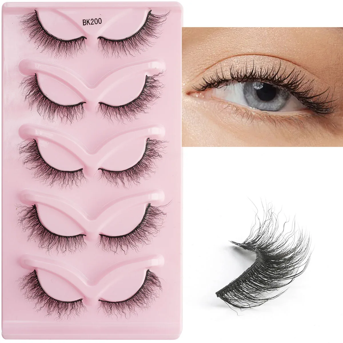 New 3/5 Pairs Curly Eyelash Extension Natural False Eyelashes Makeup Wispy Fluffy Faux Cils Long Mink Lashes Strip Dramatic Lash