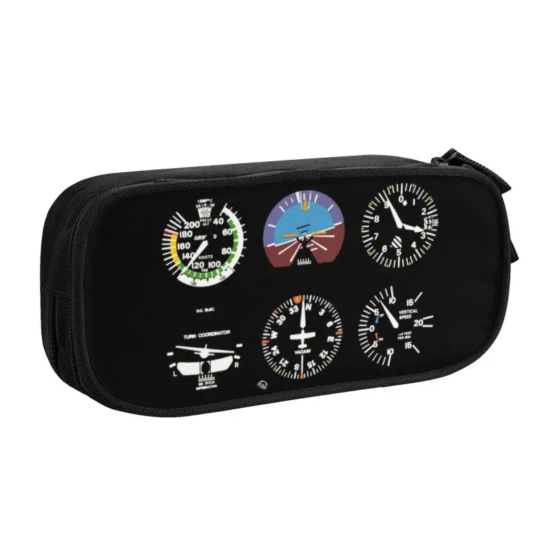 Custom Cockpit Six Dials Flight Simulator Pilot Pencil Cases Boy Gilr Big Capacity Airplane Aircraft Pencil Bag Pouch Stationery