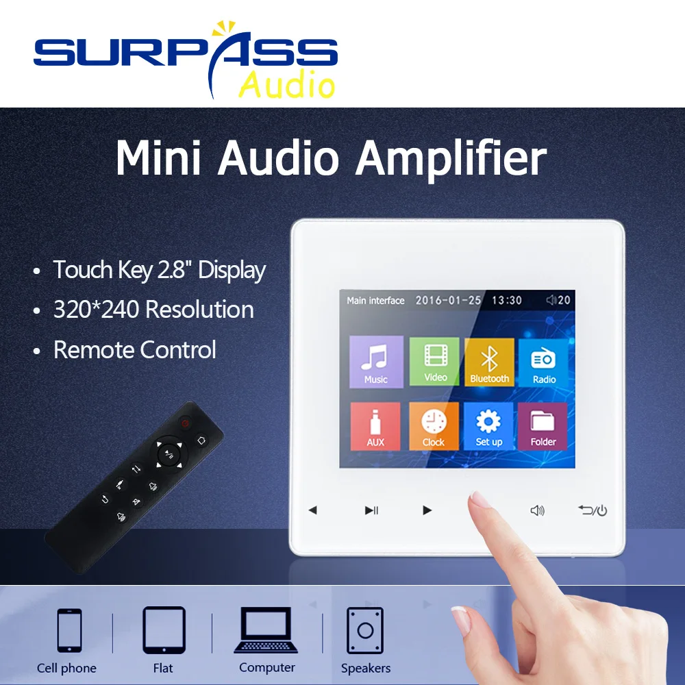 Imagem -05 - Mini Wireless Music Player System Touch Key Bluetooth Smart Home Audio Mp4 Theater Cinema Painel de Parede Amplificador Digital Usb tf fm