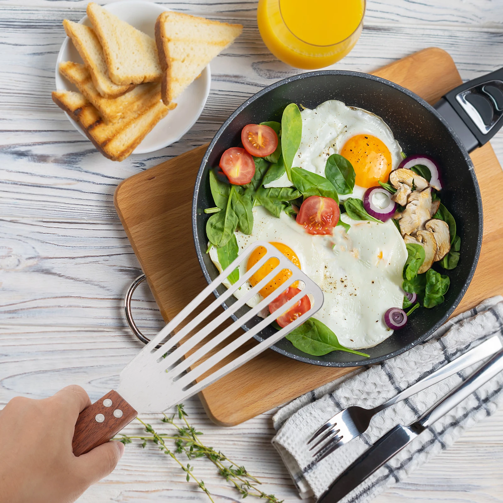 

1pc Fish Stainless Steel Cooking Turner Ergonomic Wooden Handle Egg Flipper Pancake Spatula Bbq Utensil Slotted