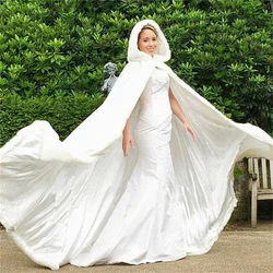 Wedding Cloak Winter Cape Long Warm Satin With Hooded CapeLight  Faux Fur Victorian Bridal Customized