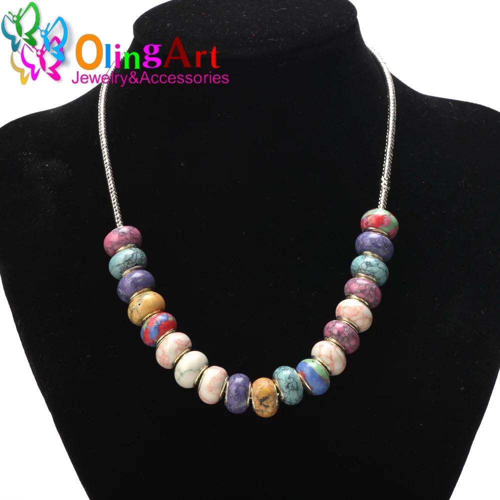 OlingArt 14x7mm 12Pcs/lot Synthetic European large hole beads 5MM Multicolor mixing  DIY bracelet/necklace Jewelry making