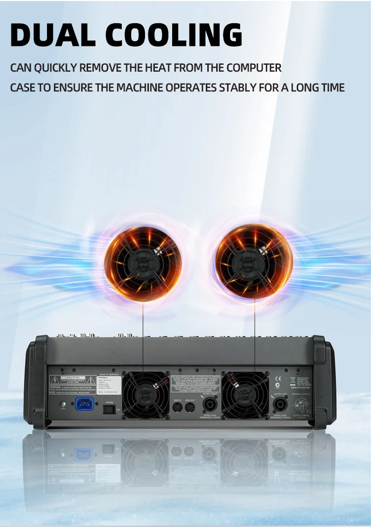 Paulkitson Powermate1000-3 Mischpult mit Abdeckung Professionelles Mischpult 2×1000W 4Ω Verstärker 48V Phantomspeisung für Live-Bühnenband – Detail 4