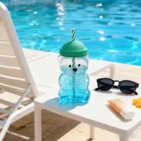 New Style 550ML Cute Bear Glass Cup with Straw - Durable & Convenient Home Cup for Coffee, Beer, Wine & Cocktails