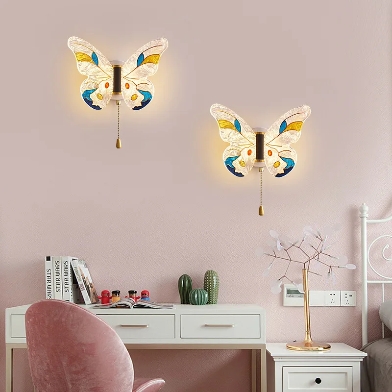 Creative Enamel Colored Acrylic Butterfly Wall Lamps Children Room Decor Light Fixture Bedroom Beside Novelty Lighting Led 2026