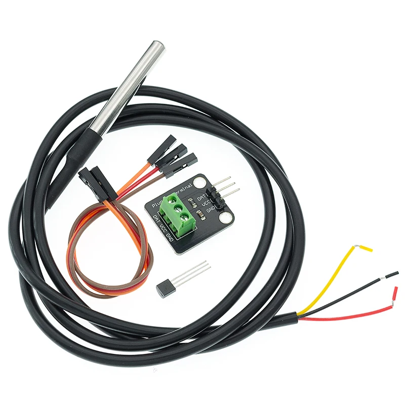 DS18B20 Temperature Sensor Module Kit Waterproof 100CM Digital Sensor Cable Stainless Steel Probe Terminal Adapter For Arduino