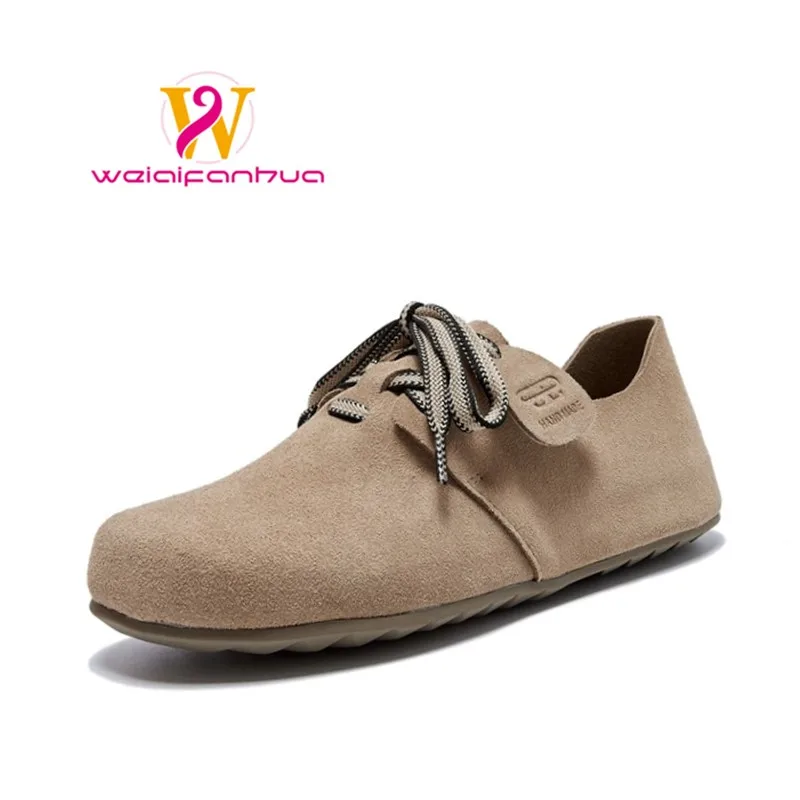 

Women's Shoes 2025 New Style Women's Flat Shoes Women's Genuine Leather Suede Anti-slip Lace-up Boken Shoes Women Loafers Women