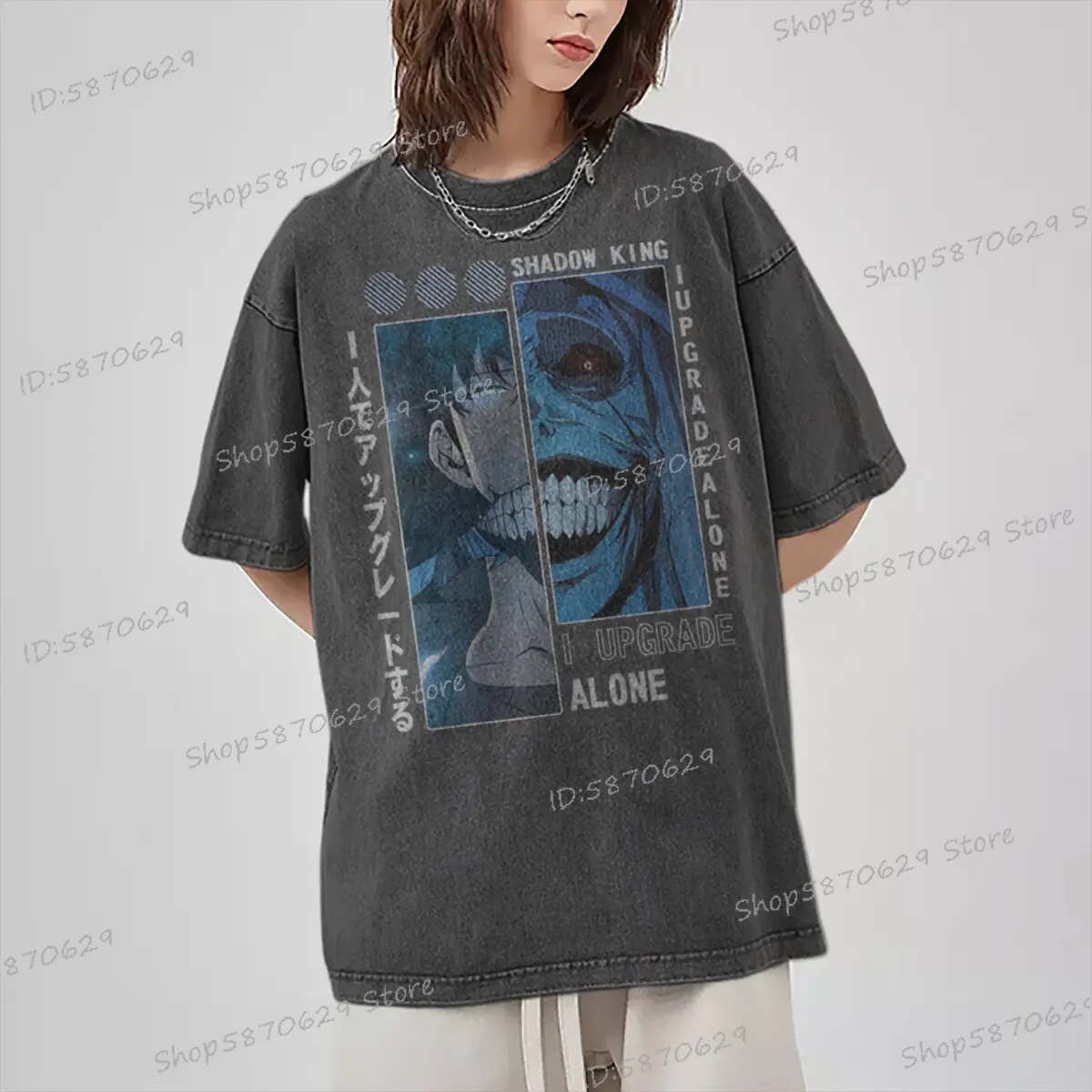 تي شيرت رجالي حار أنيمي سولو التسوية قميص سونغ جينوو الظل العاهل المحملة القطن غسلها قميص سولو التسوية أنيمي المشجعين التي شيرت