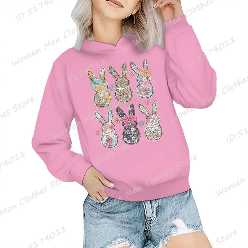 

New Easter Day Bunny Print Children Cute Pullover Hooded Sweatshirt Casual Long-Sleeved Hoodies Suitable Tops For Boys And Girls