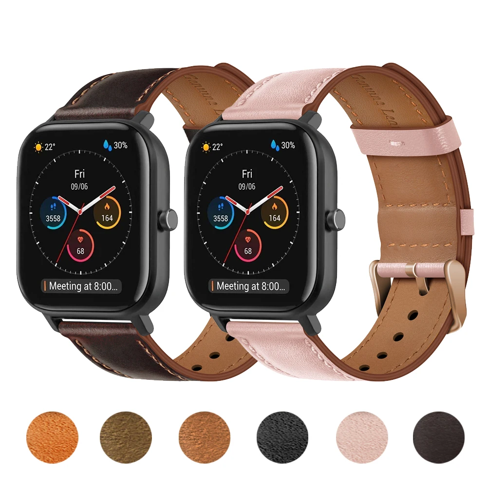 

Ремешок из натуральной кожи для Huami Amazfit GTS 4 2 Mini/GTS 2e, браслет для часов Amazfit Bip U Pro/Bip Lite/Bip S lite, 20 мм