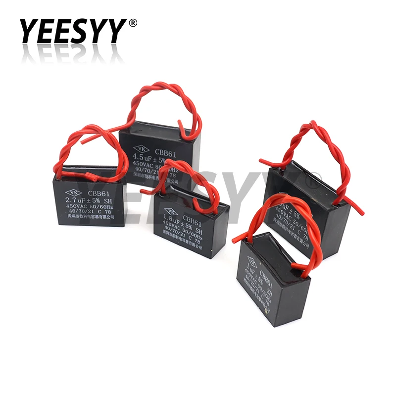 CBB61 450V Fan Start Capacitor 1UF 1.2UF 1.5UF 1.8UF 2UF 2.5UF 3UF 3.5UF 4UF 4.5UF 5UF 6UF 7UF 8UF 10UF 16UF 18UF 20UF 25UF