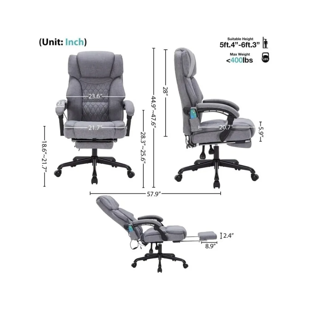 Massage Office Chair with Heat,Reclining Office Chair with Foot Rest,6 Points Vibration Home Office Desk Chairs