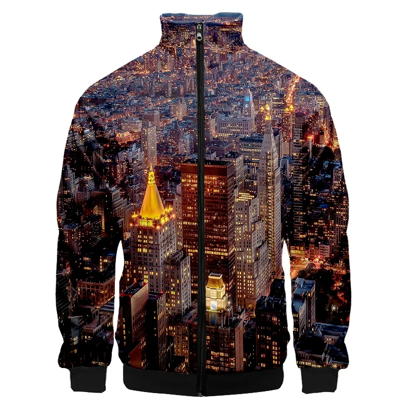 Hawaiian 3d Printed Jacket Men\'s Street Cool Scenery Long Sleeves Coat Personality Tops Oversized Zipper Jackets Male Clothes