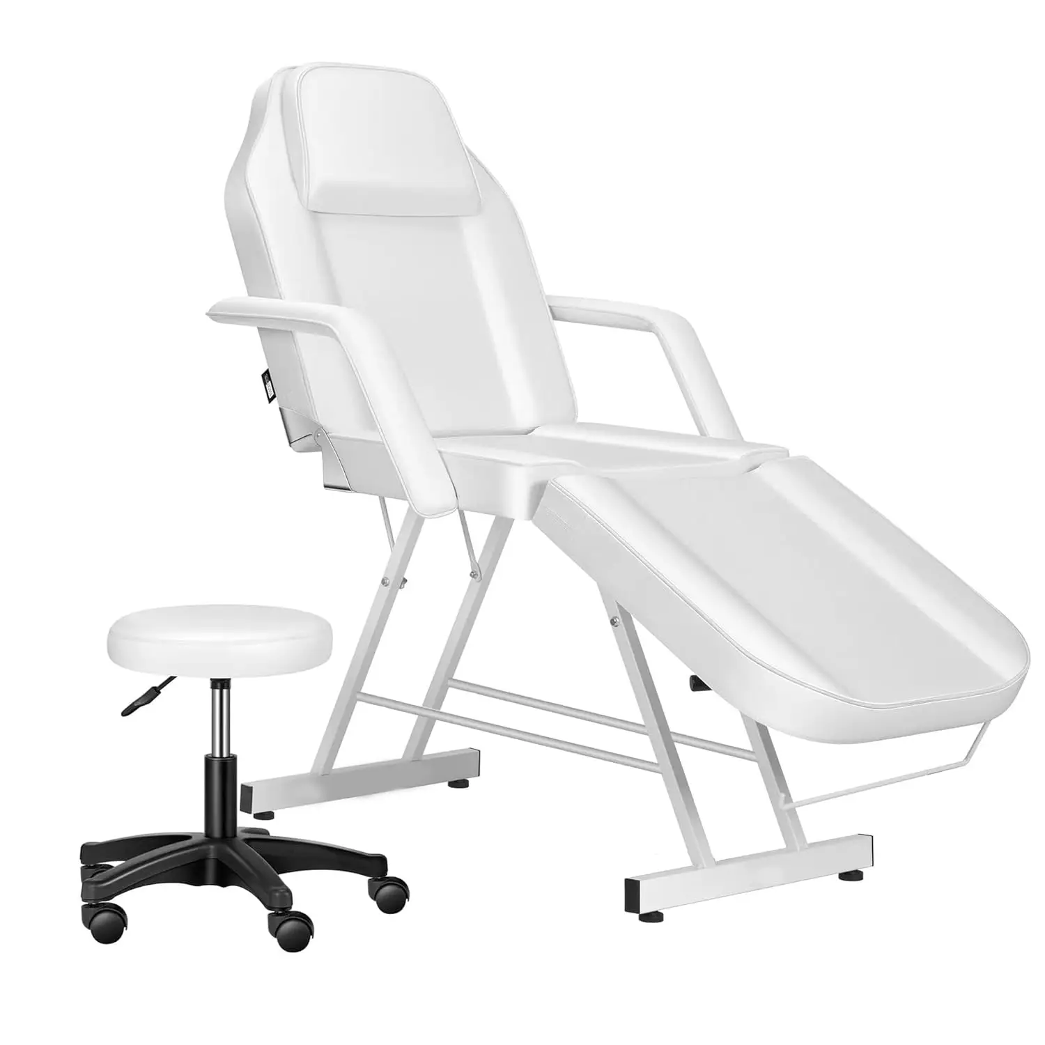 #3 Section Adjustable Tattoo Spa Massage Table Chair W Stool Removable Headrest Salon Beauty Equipment White Customized
