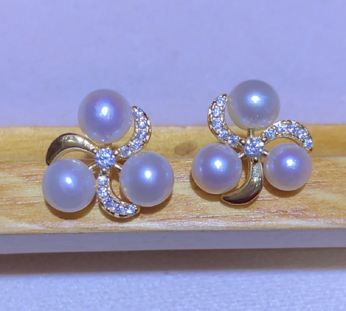 Natural Pearl AAAA4-5mm Japanese Pearl Earrings 925s Pure Silver Windmill Design