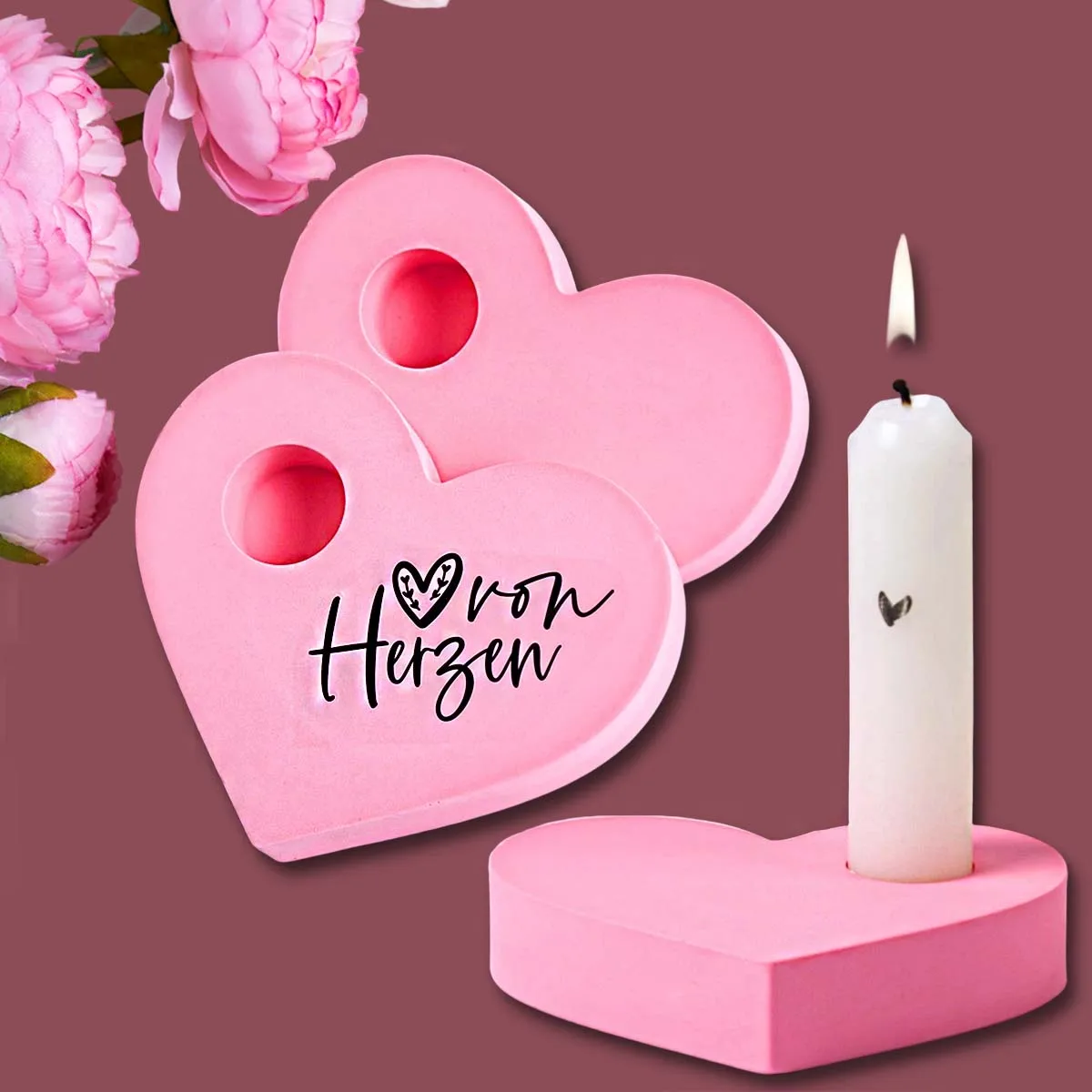 Valentinstag herzförmige Silikonform Kerzenständer Gips Ornamente für DIY handgemachte Handwerk Beton Zement Formen Home Decor