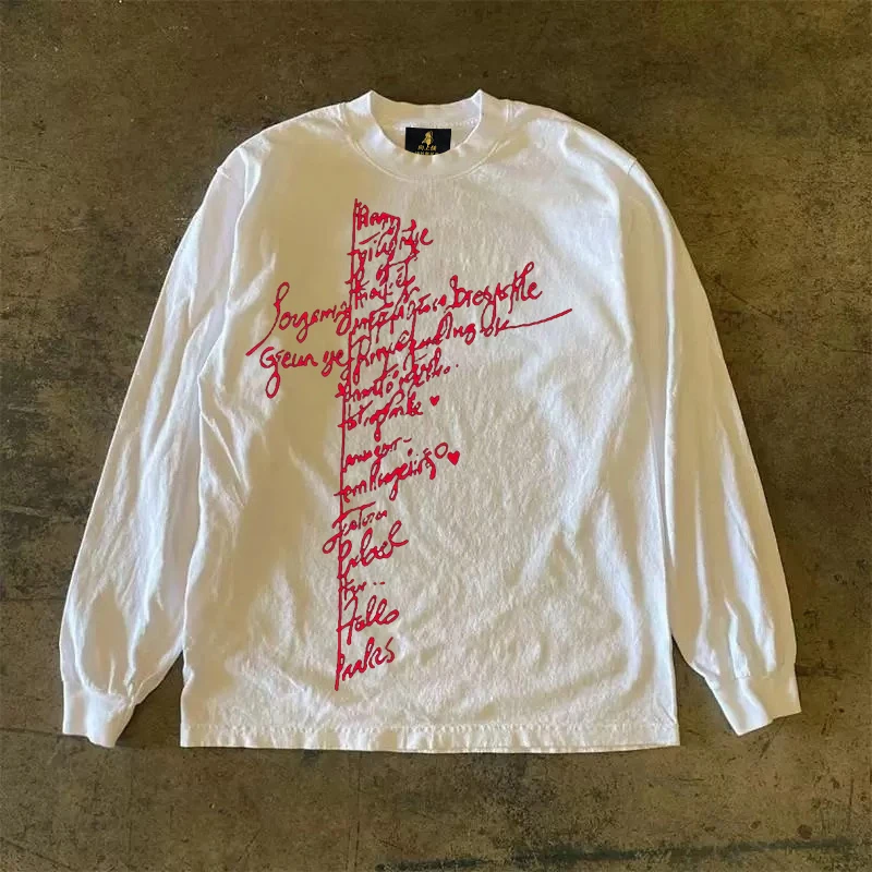 Long Sleeve T-Shirt 310 Pure Cotton Double Thread Women's Style Three Needle Charitable Fundraising Upward Hero American Couple