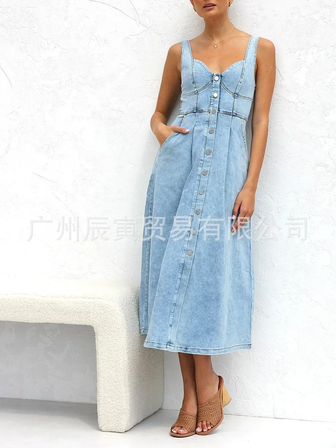 

Women Denim Dresses Long Dress Sling Sleeveless A Line Casual High Waist Maxi Elegant Vestidos largos Summer 2025 Y2k Streetwear