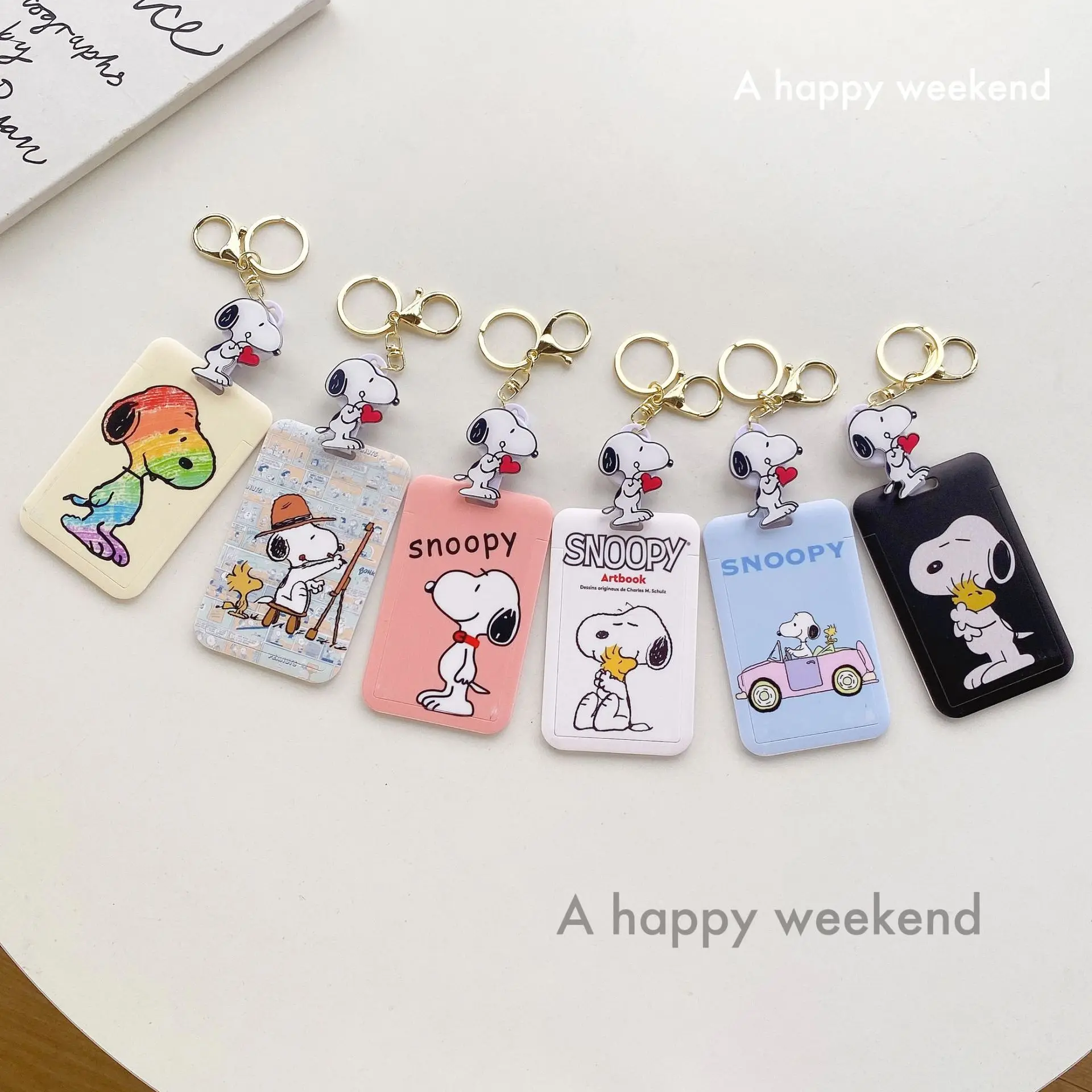 SNOOPY Charlie Keychain Anime Cartoon Couple Bag Pendant Key Ring Men Women Keychain Accessories Student Bus ID Door Card Case