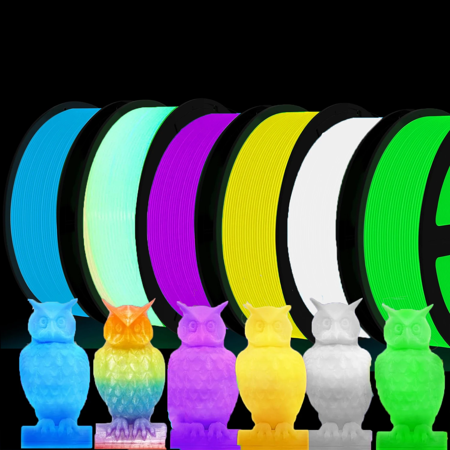 

Glow in The Dark PLA 3D Printer Filament Bundle 1.75mm 3D Printing Filament,250G*6,purple,white,yellow,green,blue,rainbow