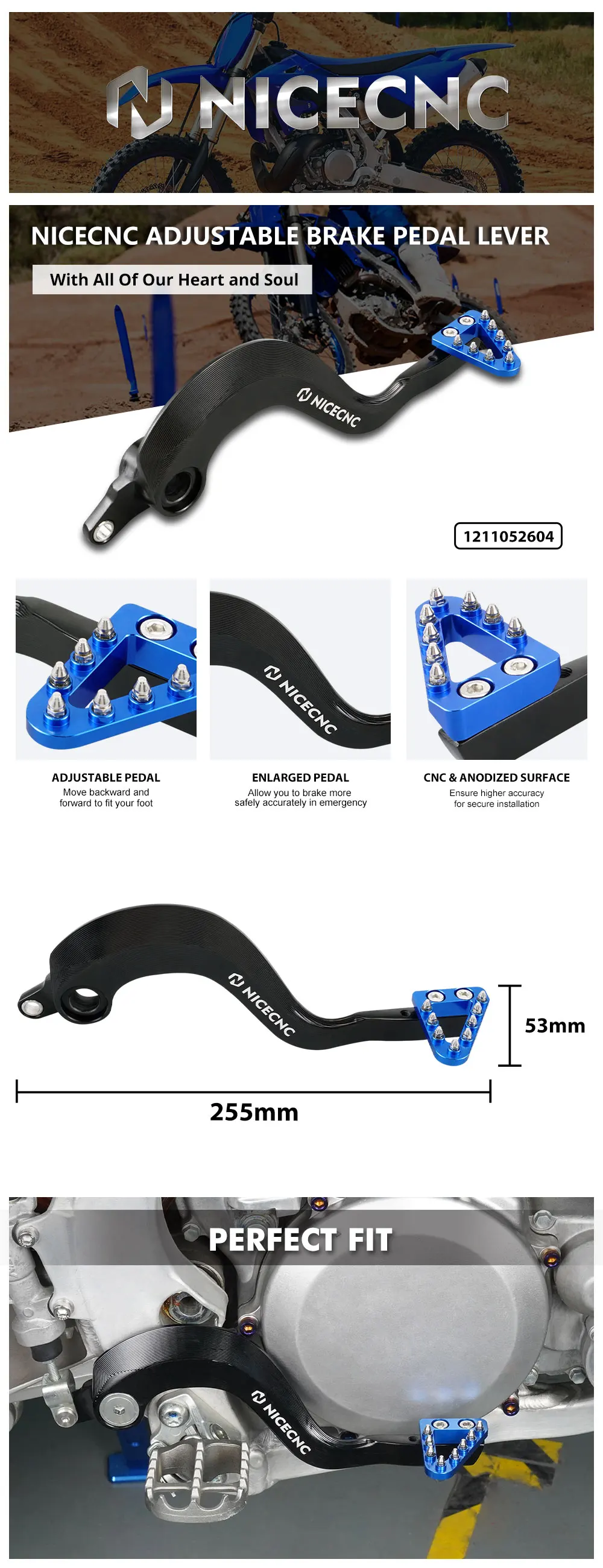 (EU-Lager) Für Yamaha YZ125 YZ250 YZ 125 YZ 250 2005-2024 YZ 125X YZ 250X 2017-2023 Motorrad-Bremspedalhebel mit verstellbarer Spitze – Detail 2