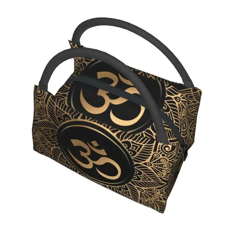 Golden Mandala Funny Thermal Insulated Lunch Bags Women Gold Golden Mandala Om Yoga Aum Ohm Henna Resuable Lunch Meal Food Box