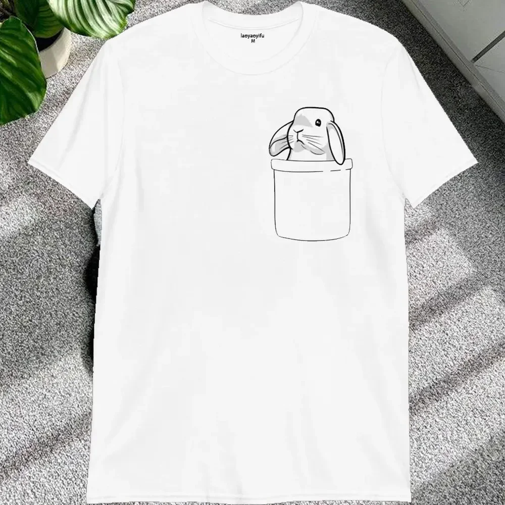 Pocket Rabbit T-Shirt Cute Rabbit Tee Funny Bunny Unisex Cotton Shirt Womens Rabbit Clothing Mens Short Sleeve Tops