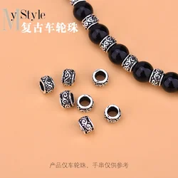 5PCS S925 Sterling Silver retro Thai silver wheel beads scattered beads separated beads hand woven jewelry DIY accessories mate
