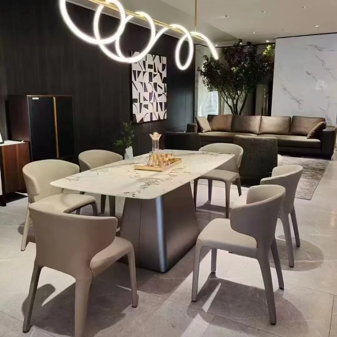 Nordic light luxury slate dining table and chair combination for small household small apartment rectangular stainless steel