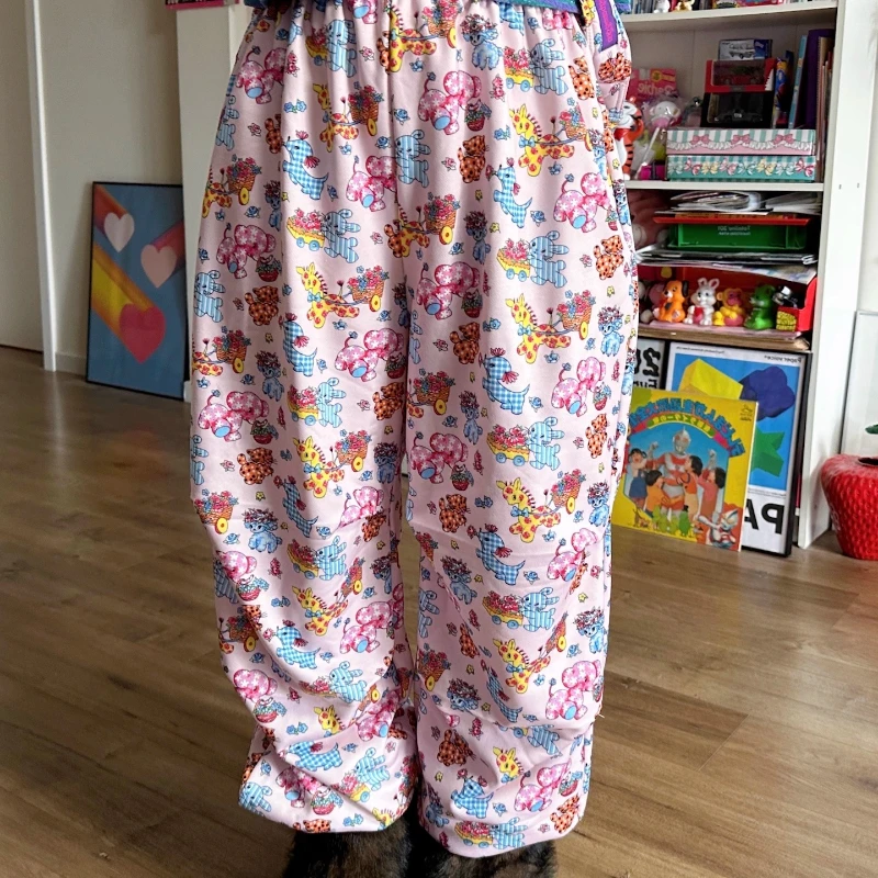 خريف شتاء جديد رقيقة المخملية الحيوان طباعة الوردي فضفاض المرأة Sweatpants الرجعية تصميم الحلو كول تنوعا سراويل تقليدية السيدات