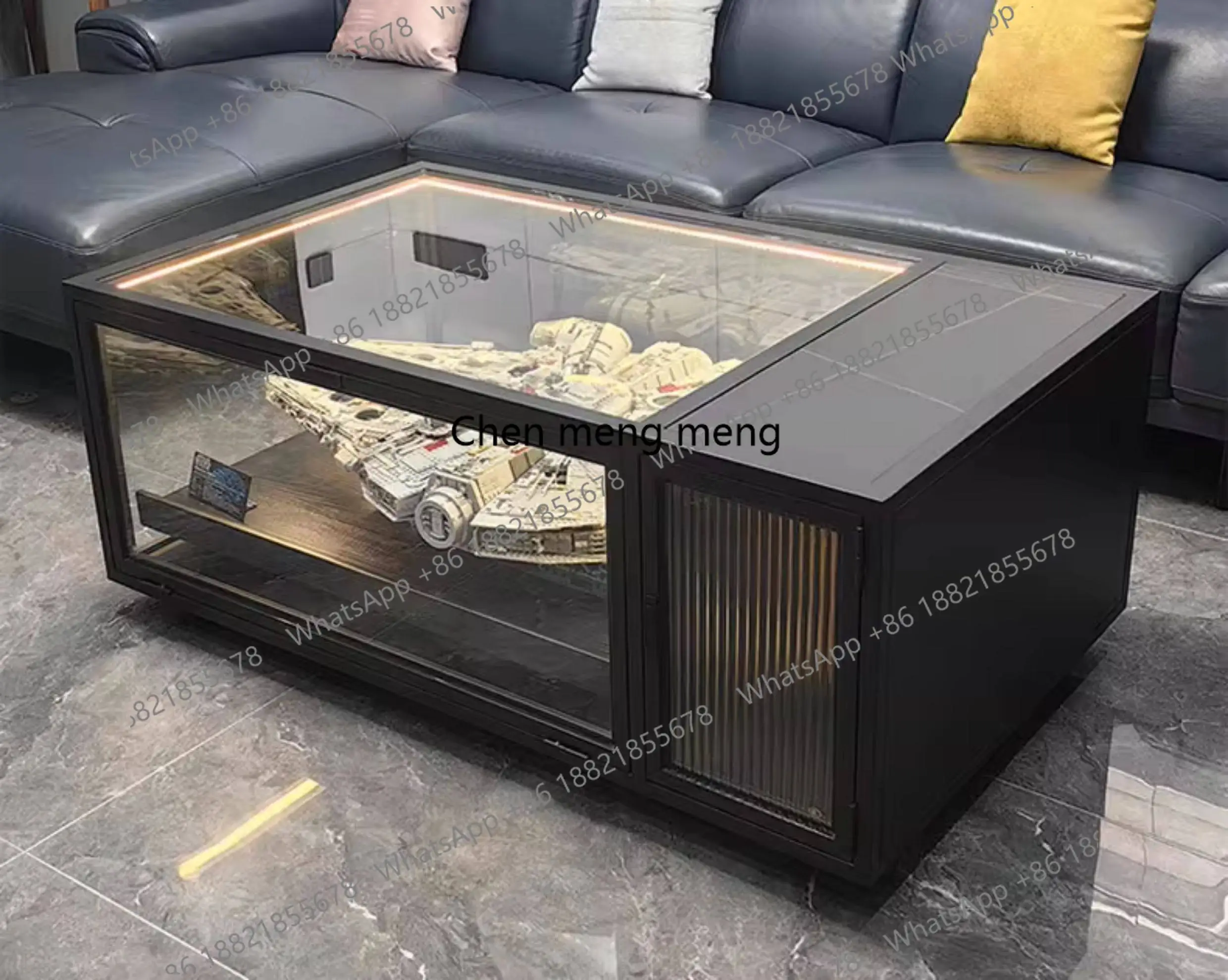 Coffee table living room new light luxury high-end creative glass with lamp Millennium Falcon display coffee table