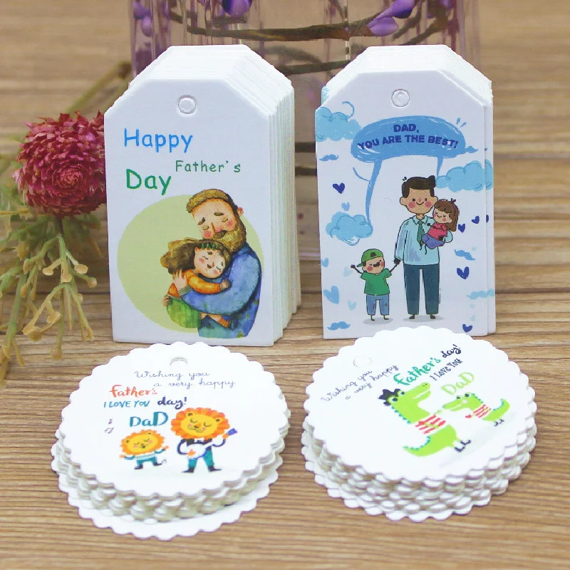 New diy Happy father\'s/mother\'s day package gifts hang tag 5x3cm /4x4cm 50tag white round paper party suppiles card tag